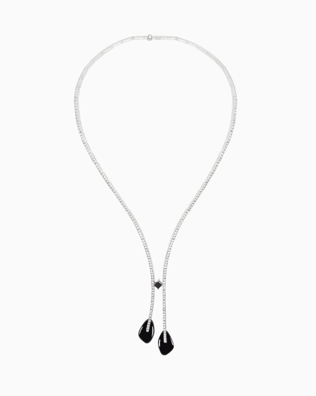 a|x armani exchange 18K white-gold diamond-and-onyx Sì necklace