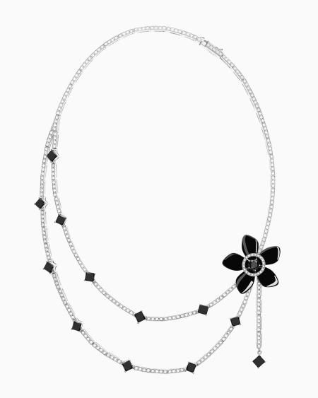 a|x armani exchange 18K white-gold diamond-and-onyx Sì necklace