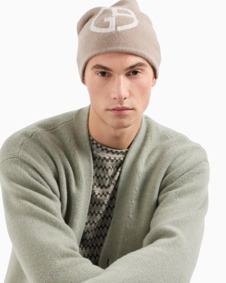 A|x Armani Exchange Cashmere Jacquard Logo Beanie
