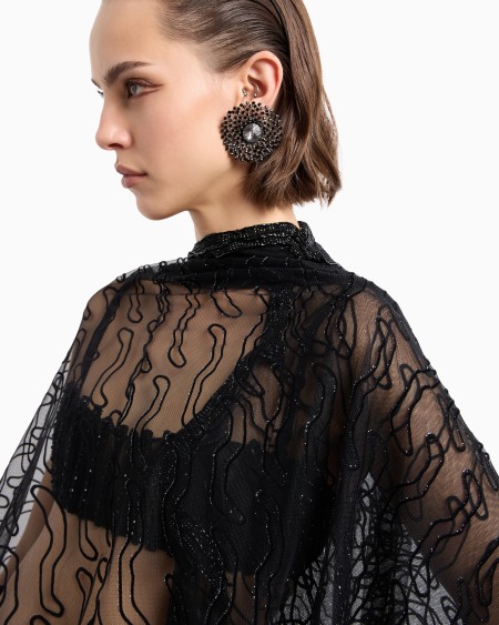 A|x Armani Exchange Embroidered Tulle Cape