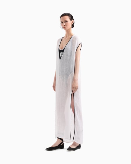 a|x Armani Exchange Linen-blend Mesh Long Dress