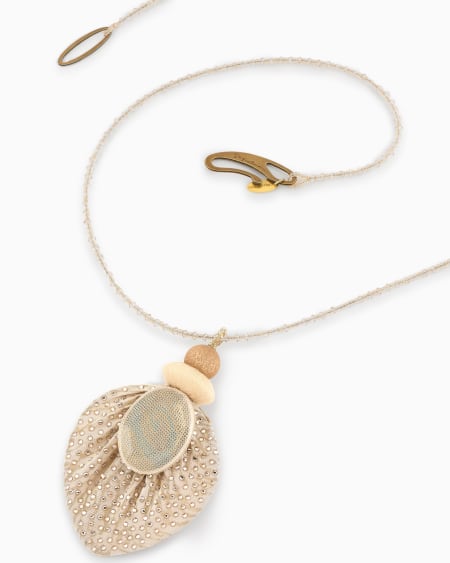 A|x Armani Exchange Long Brass And Fabric Necklace