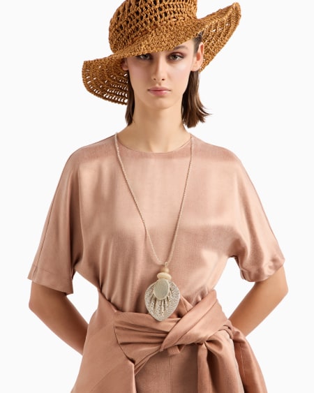 A|x Armani Exchange Long Brass And Fabric Necklace