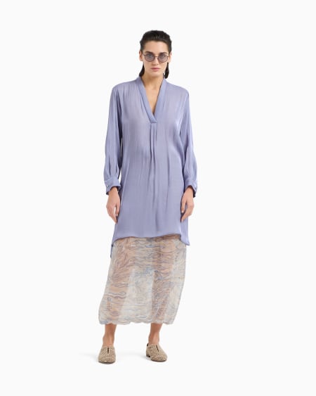 A|x Armani Exchange Long Shirt In Shiny Fabric