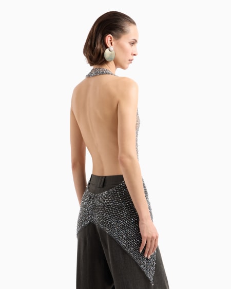 A|x Armani Exchange Mesh Top With Bead Embroidery