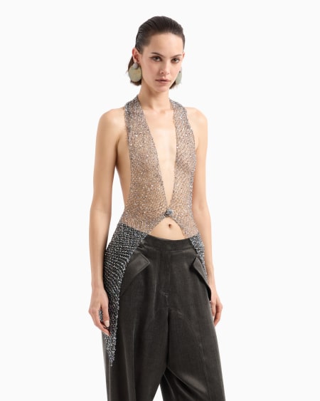 A|x Armani Exchange Mesh Top With Bead Embroidery