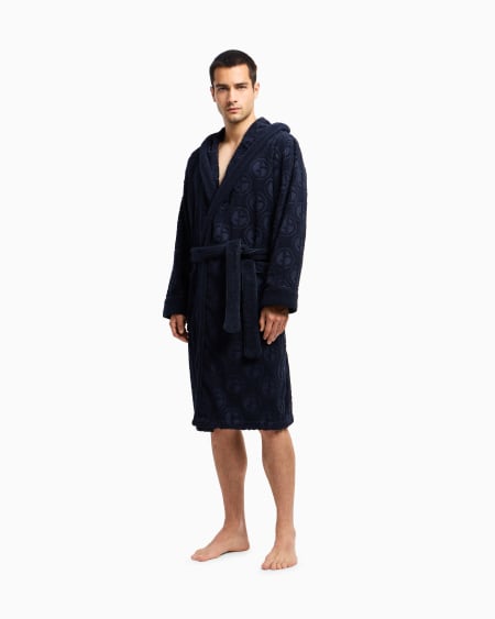 A|x Armani Exchange Monogram Cotton Terry Bathrobe