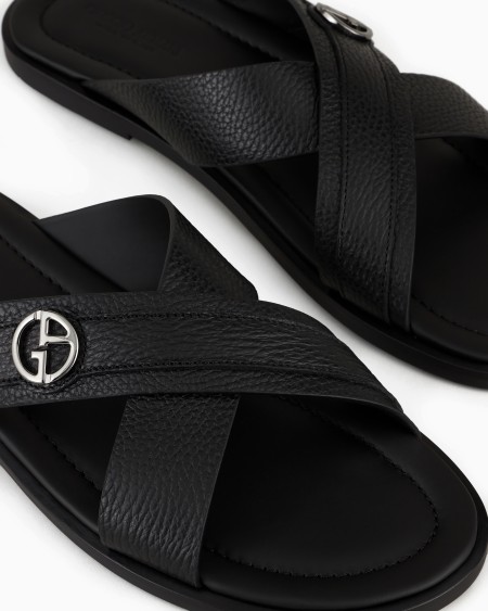 A|x Armani Exchange Pebbled-leather Cross Sandals