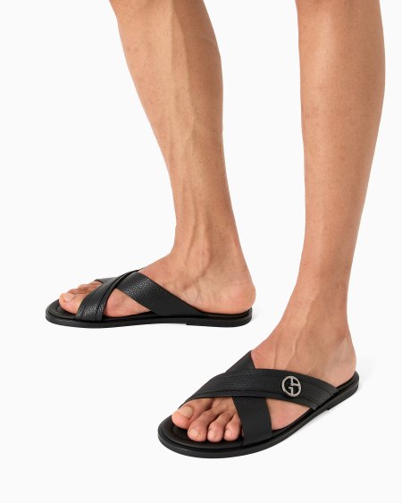 A|x Armani Exchange Pebbled-leather Cross Sandals
