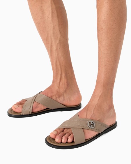 A|x Armani Exchange Pebbled-leather Cross Sandals