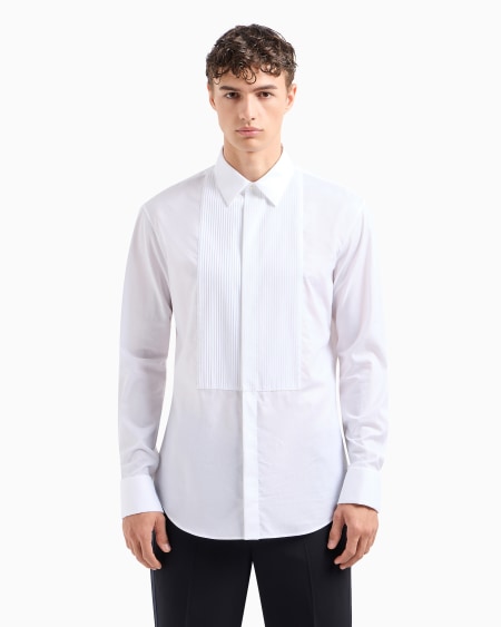 A|x Armani Exchange Pleated Cotton Tuxedo Shirt