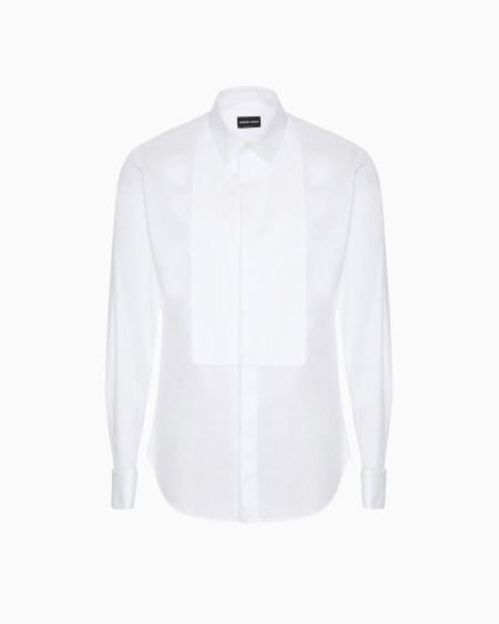 a|x armani exchange Pleated cotton tuxedo shirt