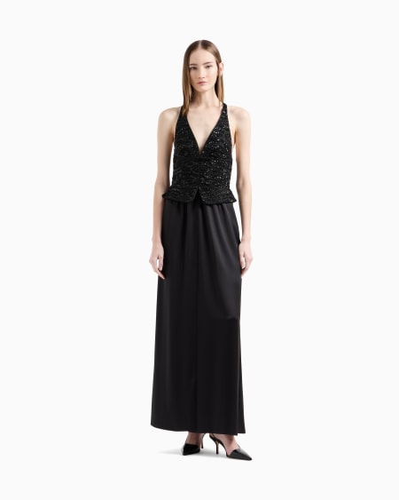 A|x Armani Exchange Silk Embroidered Long Dress
