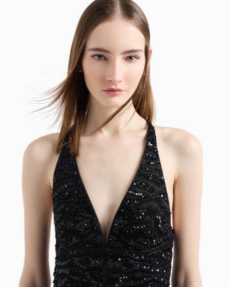 A|x Armani Exchange Silk Embroidered Long Dress