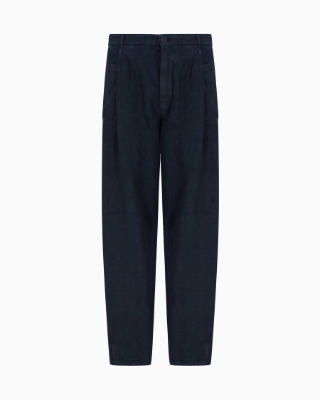 a|x armani exchange Single-pleat linen trousers