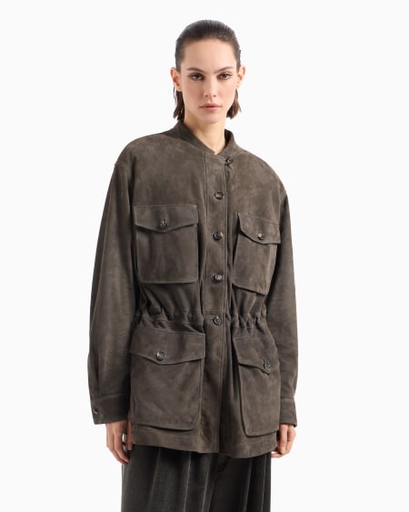 A|x Armani Exchange Suede Oversized Pea Coat