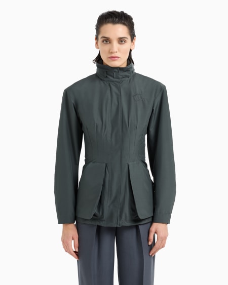 A|x Armani Exchange Technical Silk Hooded Pea Coat