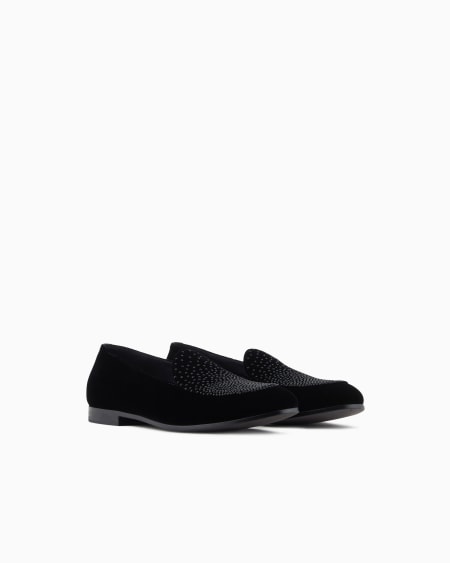 A|x Armani Exchange Velvet And Rhinestone Loafers