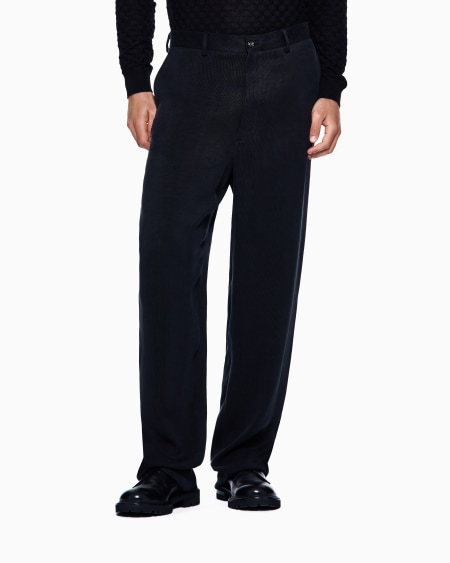 A|x Armani Exchange ASV Canneté Cupro Flat-front Trousers