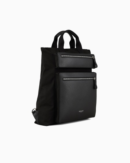A|x Armani Exchange ASV Convertible Shopper Bag In Nylon And Pebbled Leather