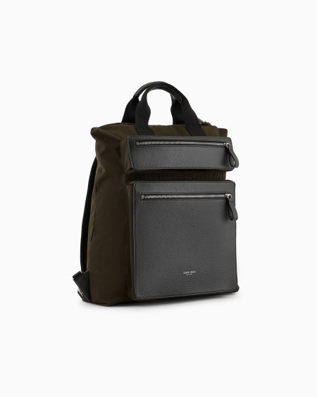 A|x Armani Exchange ASV Convertible Shopper Bag In Nylon And Pebbled Leather