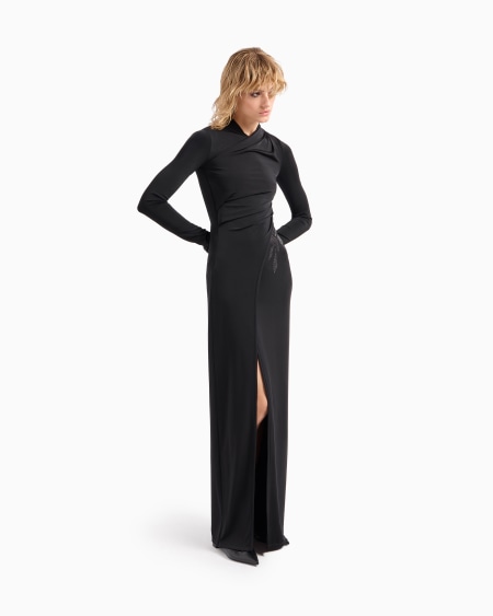 A|x Armani Exchange ASV Long Dress In Stretch Viscose Jersey With Rhinestones