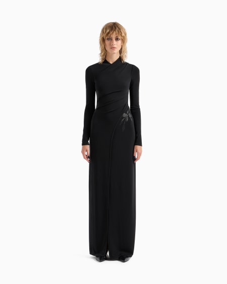 A|x Armani Exchange ASV Long Dress In Stretch Viscose Jersey With Rhinestones