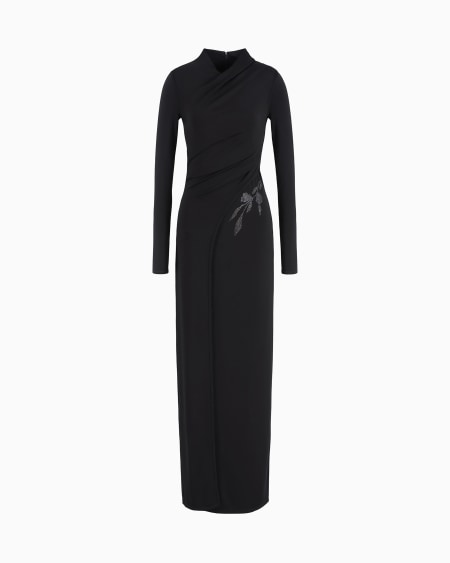 a|x armani exchange ASV long dress in stretch viscose jersey with rhinestones