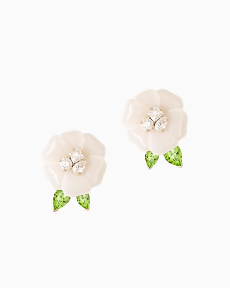 a|x armani exchange Blanche 18k gold earrings with white agate diamonds and peridot