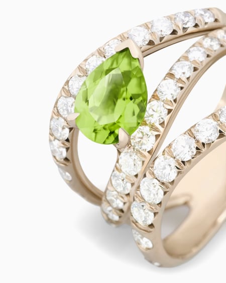 A|x Armani Exchange Blanche 18k Gold Ring With Diamonds And Peridot