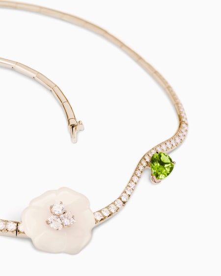 A|x Armani Exchange Blanche Choker Necklace In 18k Gold Diamond White Agate And Peridot