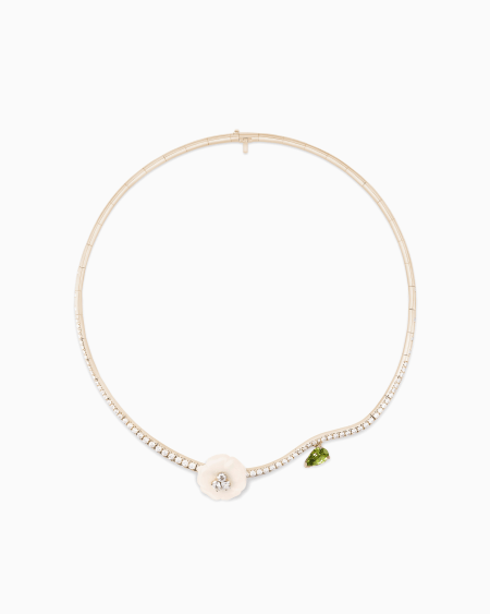 a|x armani exchange Blanche choker necklace in 18k gold diamond white agate and peridot