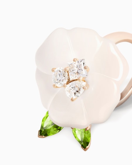 A|x Armani Exchange Blanche Ring In 18k Gold Diamond White Agate And Peridot