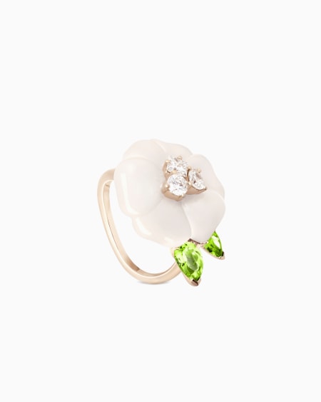 a|x armani exchange Blanche ring in 18k gold diamond white agate and peridot