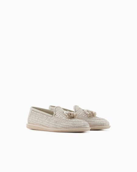 A|x Armani Exchange Braided Raffia Loafers With Tassels