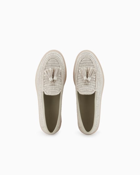 A|x Armani Exchange Braided Raffia Loafers With Tassels