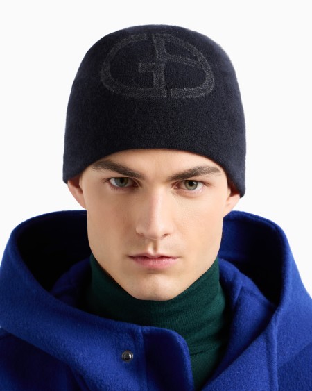 A|x Armani Exchange Cashmere Beanie With GA Logo Intarsia