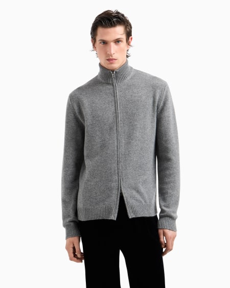 A|x Armani Exchange Cashmere Zip-up Mock-neck Cardigan