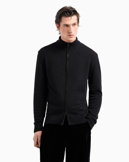 A|x Armani Exchange Cashmere Zip-up Mock-neck Cardigan