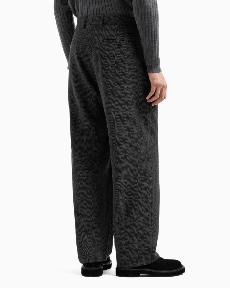 A|x Armani Exchange Chevron Jacquard Stretch Virgin Wool Flat-front Trousers