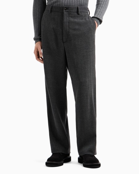 A|x Armani Exchange Chevron Jacquard Stretch Virgin Wool Flat-front Trousers