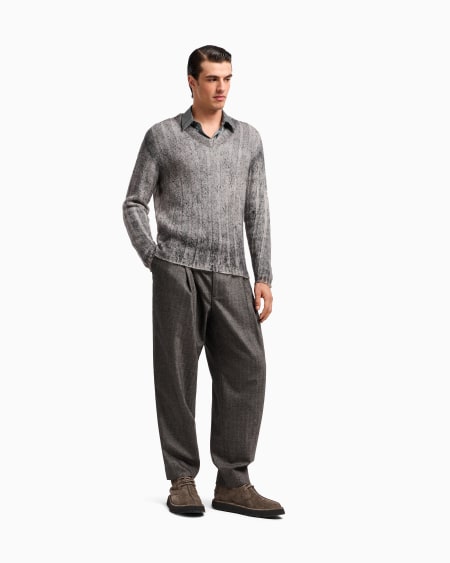 A|x Armani Exchange Chevron Virgin-wool And Cashmere Single-pleat Trousers