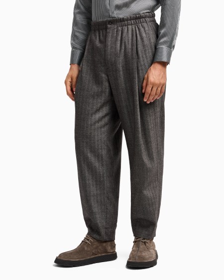 A|x Armani Exchange Chevron Virgin-wool And Cashmere Single-pleat Trousers