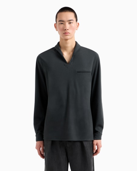A|x Armani Exchange Cotton And Cashmere Interlock Long-sleeved Polo Shirt