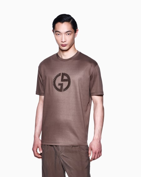 A|x Armani Exchange Cotton-interlock T-shirt With Oversized Embroidered GA Logo