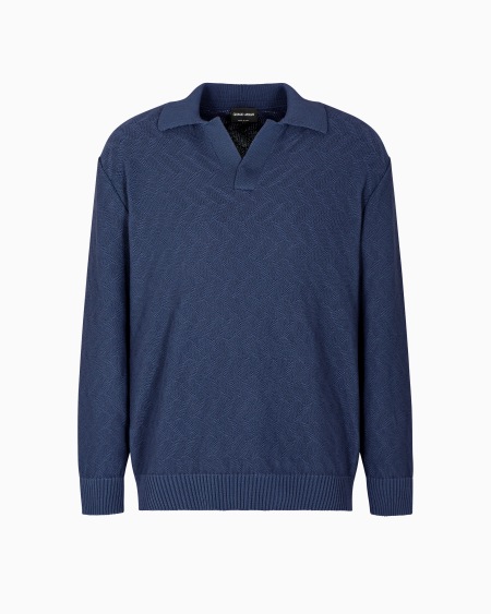 a|x armani exchange Cotton jacquard knitted polo shirt