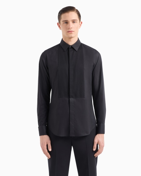 A|x Armani Exchange Cotton Tuxedo Shirt With Pleated Detail