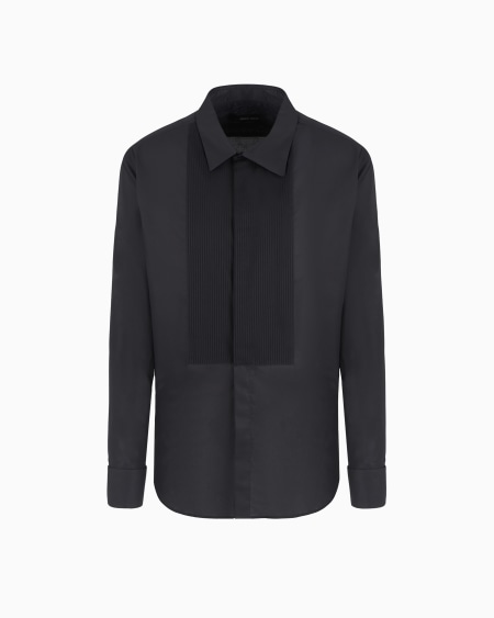 a|x armani exchange Cotton tuxedo shirt with pleated detail