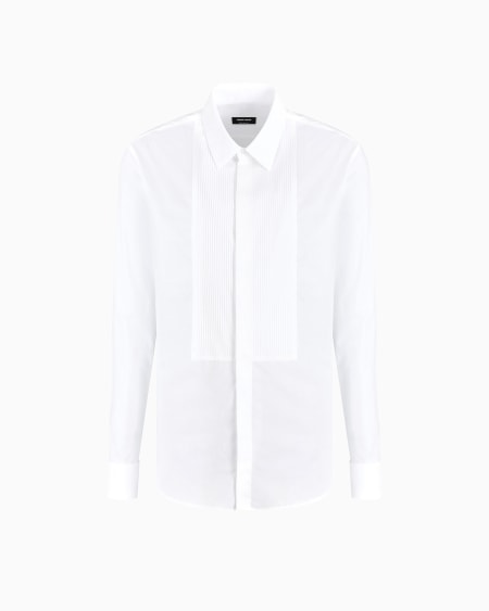 a|x armani exchange Cotton tuxedo shirt with pleated detail