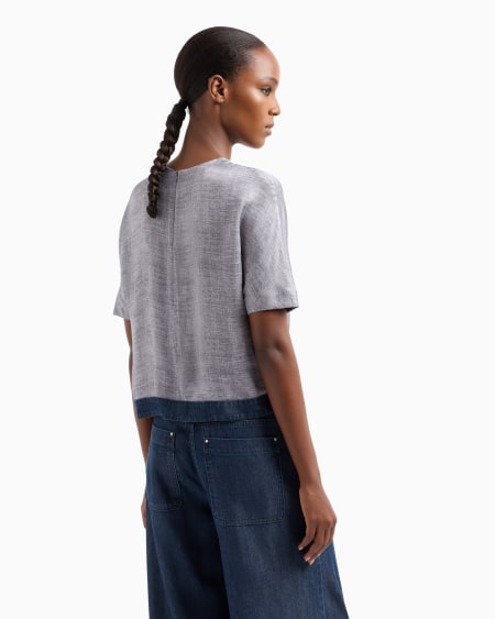 A|x Armani Exchange Crew-neck Blouse In A Mélange-print Silk Charmeuse